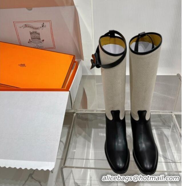 Low Cost Hermes Jumping Boot in Canvas and Black Leather 372507