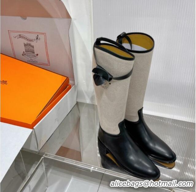 Low Cost Hermes Jumping Boot in Canvas and Black Leather 372507