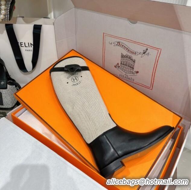 Low Cost Hermes Jumping Boot in Canvas and Black Leather 372507