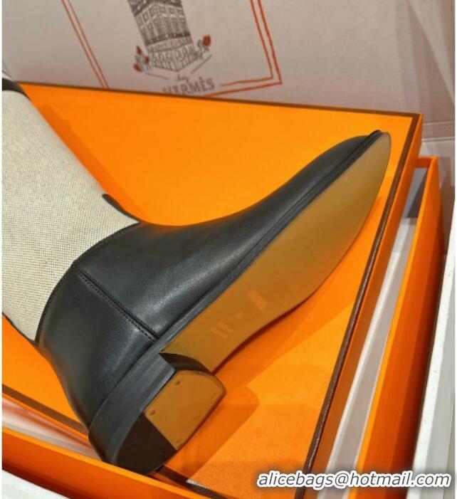 Low Cost Hermes Jumping Boot in Canvas and Black Leather 372507