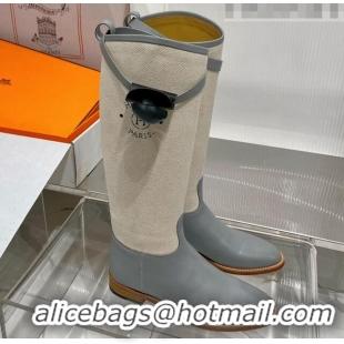 Duplicate Hermes Jumping Boot in Canvas and Grey Leather 372505