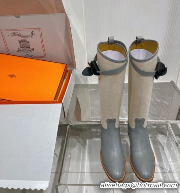 Duplicate Hermes Jumping Boot in Canvas and Grey Leather 372505