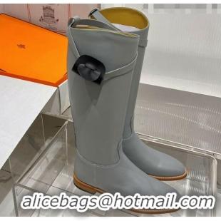 Stylish Hermes Jumping Boot in Grey Leather 72502