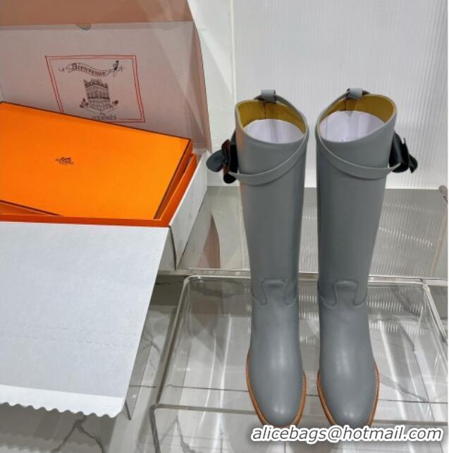 Stylish Hermes Jumping Boot in Grey Leather 72502