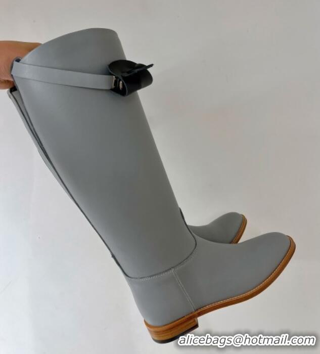 Stylish Hermes Jumping Boot in Grey Leather 72502