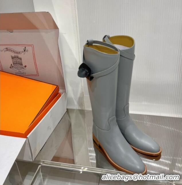 Stylish Hermes Jumping Boot in Grey Leather 72502