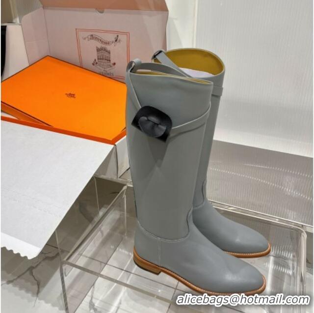 Stylish Hermes Jumping Boot in Grey Leather 72502