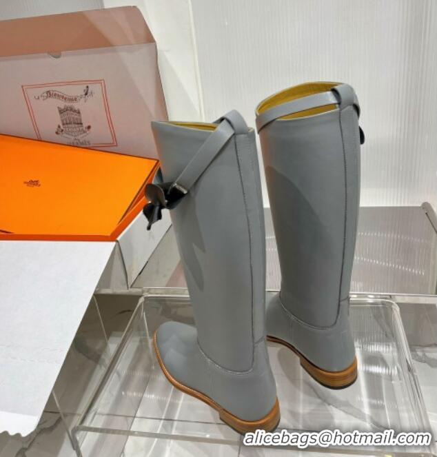 Stylish Hermes Jumping Boot in Grey Leather 72502