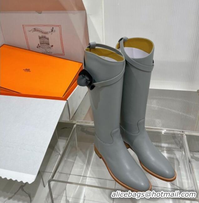 Stylish Hermes Jumping Boot in Grey Leather 72502