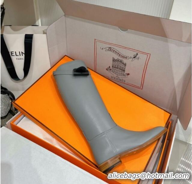 Stylish Hermes Jumping Boot in Grey Leather 72502