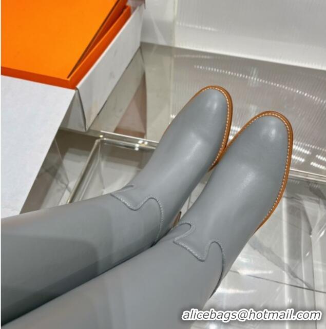 Stylish Hermes Jumping Boot in Grey Leather 72502