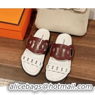 Good Looking Hermes Extra Chain Calfskin Slide Sandals White/Brown 728046