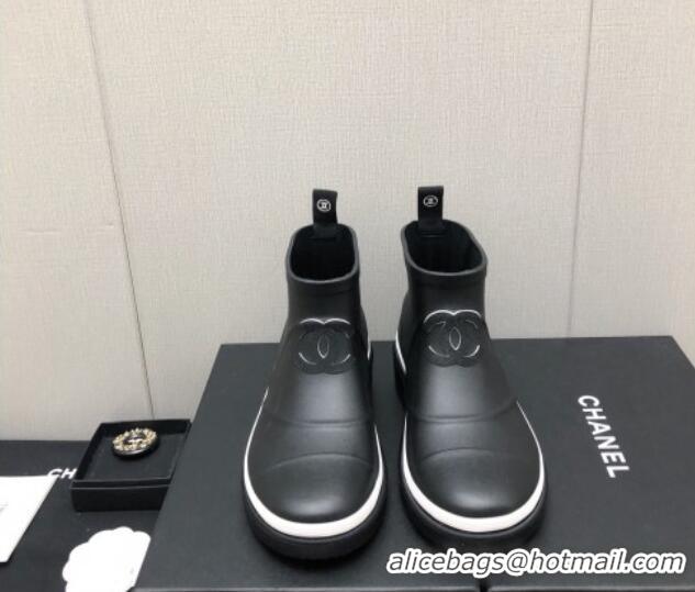 Best Price Chanel Rubber Rain Boots Black/White 728049