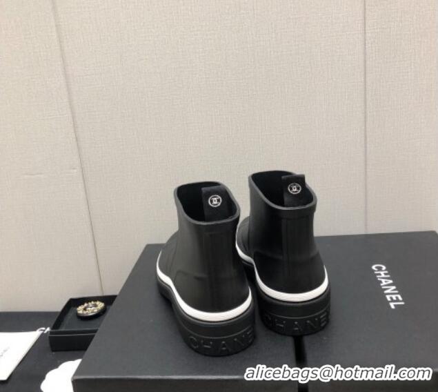 Best Price Chanel Rubber Rain Boots Black/White 728049