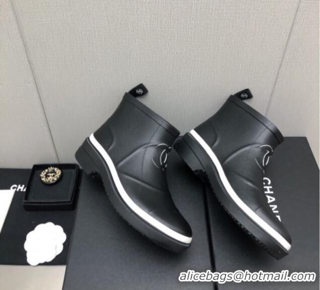 Best Price Chanel Rubber Rain Boots Black/White 728049