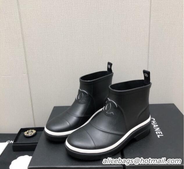 Best Price Chanel Rubber Rain Boots Black/White 728049