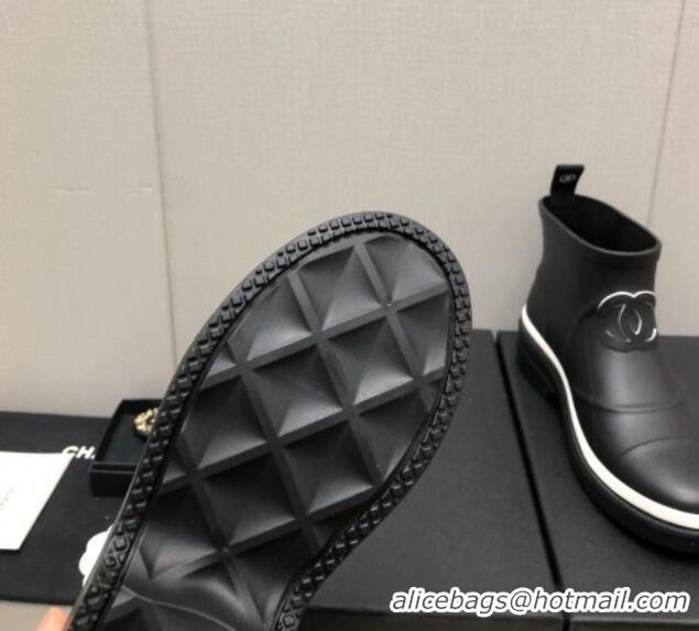 Best Price Chanel Rubber Rain Boots Black/White 728049