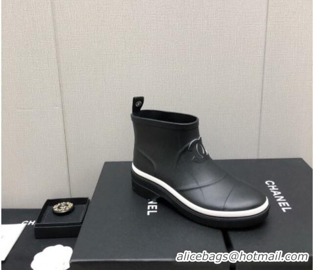 Best Price Chanel Rubber Rain Boots Black/White 728049