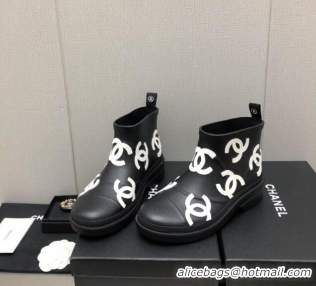 Most Popular Chanel CC Printed Rubber Rain Boots Black/White 728051