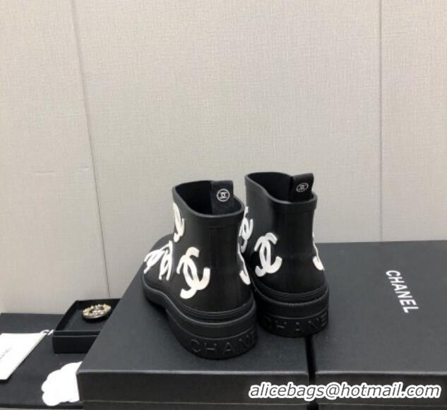 Most Popular Chanel CC Printed Rubber Rain Boots Black/White 728051