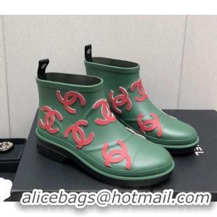 Unique Style Chanel CC Printed Rubber Rain Boots Green/Red 728052