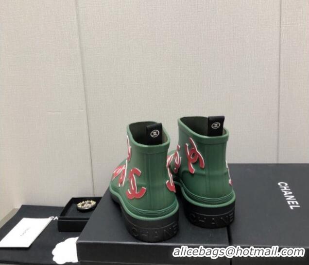 Unique Style Chanel CC Printed Rubber Rain Boots Green/Red 728052