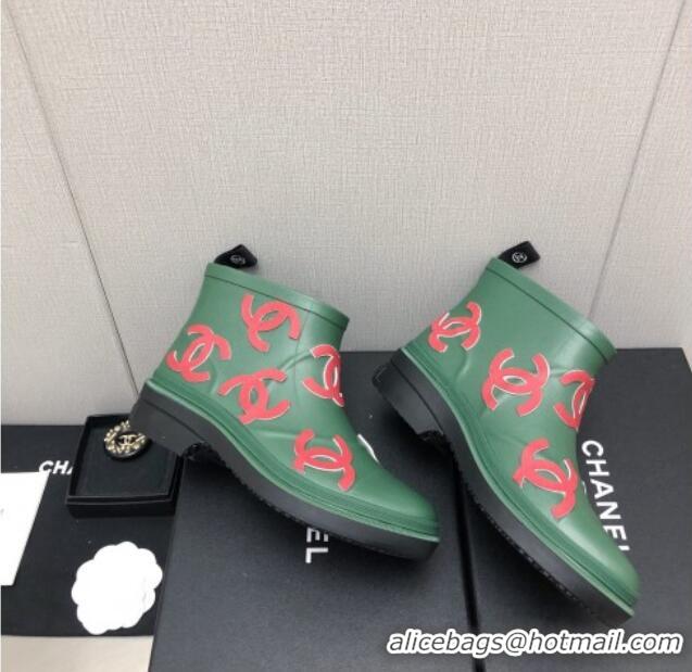 Unique Style Chanel CC Printed Rubber Rain Boots Green/Red 728052