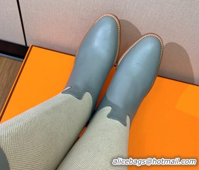 Good Quality Hermes Jumping Flat High Boots in Calfskin and Canvas Grey 814035