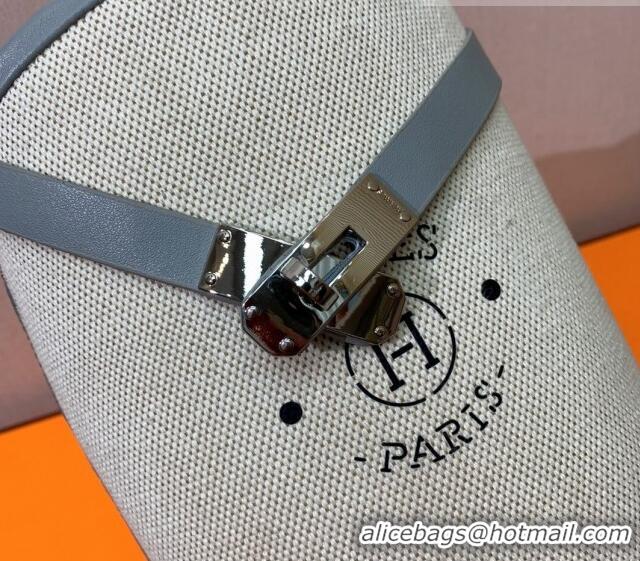 Good Quality Hermes Jumping Flat High Boots in Calfskin and Canvas Grey 814035