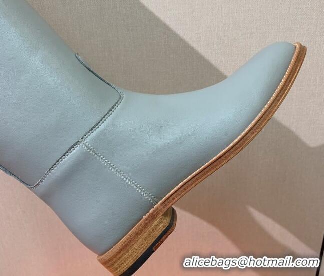 Sumptuous Hermes Jumping Flat High Boots in Calfskin Leather Grey 814038