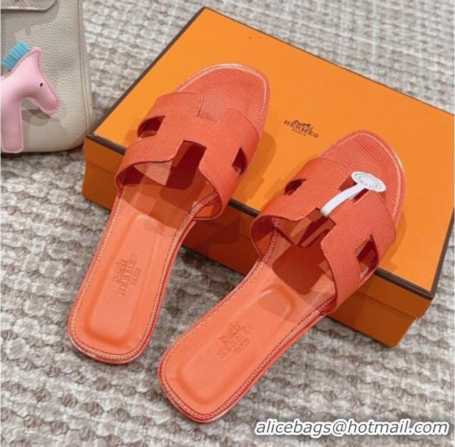 Classic Specials Hermes Classic Oran Flat Slide Sandals in Lizard Embossed Leather Orange 814039