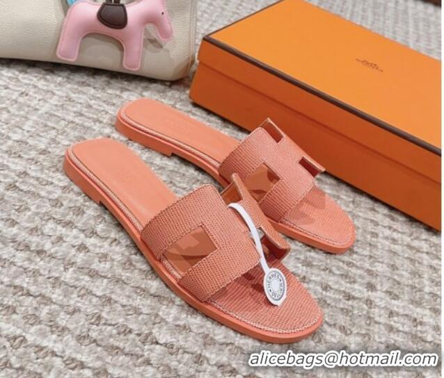 Discount Hermes Classic Oran Flat Slide Sandals in Lizard Embossed Leather Orange Yellow 814040