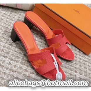 Hot Style Hermes Classic Oasis Heel Slide Sandals 4.5cm in Lizard Embossed Leather Orange Red 814044