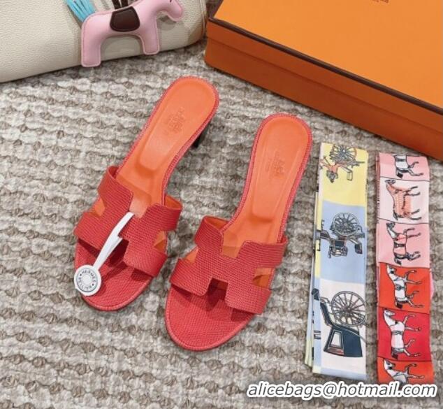 Hot Style Hermes Classic Oasis Heel Slide Sandals 4.5cm in Lizard Embossed Leather Orange Red 814044