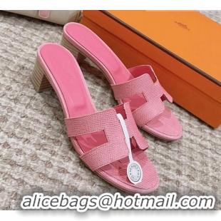 Luxurious Hermes Classic Oasis Heel Slide Sandals 4.5cm in Lizard Embossed Leather Pink 814045