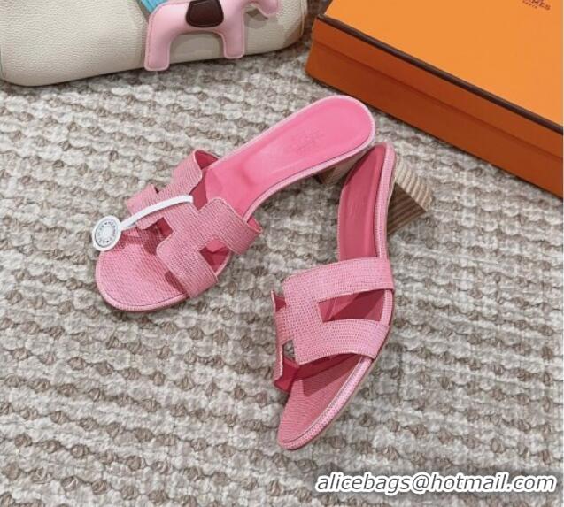 Luxurious Hermes Classic Oasis Heel Slide Sandals 4.5cm in Lizard Embossed Leather Pink 814045