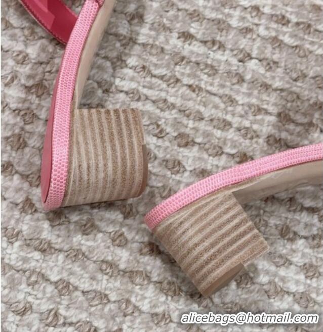 Luxurious Hermes Classic Oasis Heel Slide Sandals 4.5cm in Lizard Embossed Leather Pink 814045