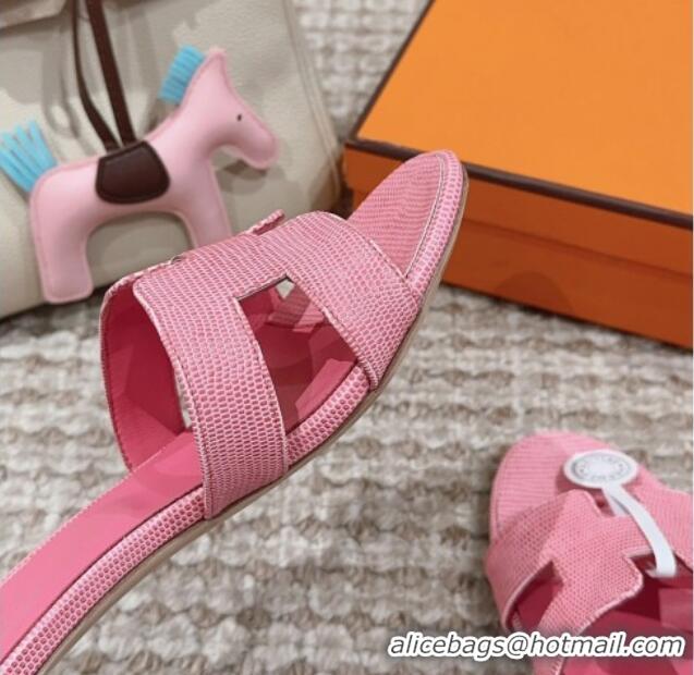 Luxurious Hermes Classic Oasis Heel Slide Sandals 4.5cm in Lizard Embossed Leather Pink 814045