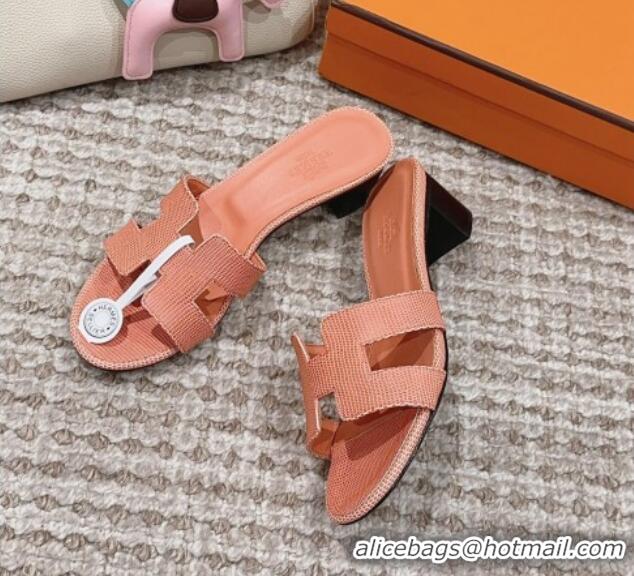 Good Product Hermes Classic Oasis Heel Slide Sandals 4.5cm in Lizard Embossed Leather Orange Yellow 0814046