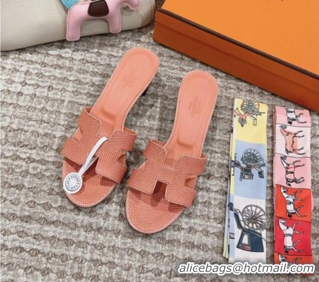 Good Product Hermes Classic Oasis Heel Slide Sandals 4.5cm in Lizard Embossed Leather Orange Yellow 0814046