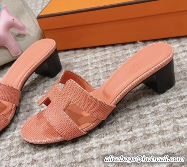 Good Product Hermes Classic Oasis Heel Slide Sandals 4.5cm in Lizard Embossed Leather Orange Yellow 0814046