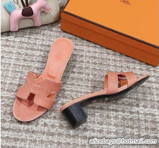 Good Product Hermes Classic Oasis Heel Slide Sandals 4.5cm in Lizard Embossed Leather Orange Yellow 0814046