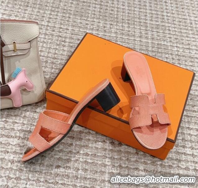 Good Product Hermes Classic Oasis Heel Slide Sandals 4.5cm in Lizard Embossed Leather Orange Yellow 0814046