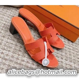 Cheap Price Hermes Classic Oasis Heel Slide Sandals 4.5cm in Lizard Embossed Leather Orange 814048