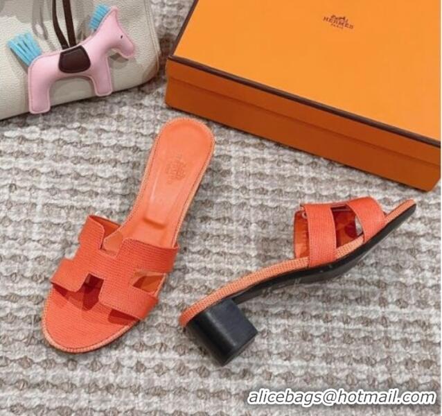 Cheap Price Hermes Classic Oasis Heel Slide Sandals 4.5cm in Lizard Embossed Leather Orange 814048