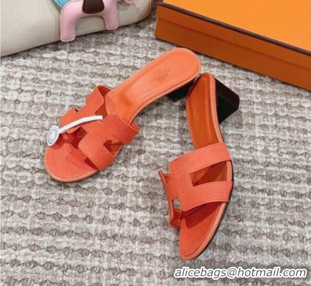 Cheap Price Hermes Classic Oasis Heel Slide Sandals 4.5cm in Lizard Embossed Leather Orange 814048