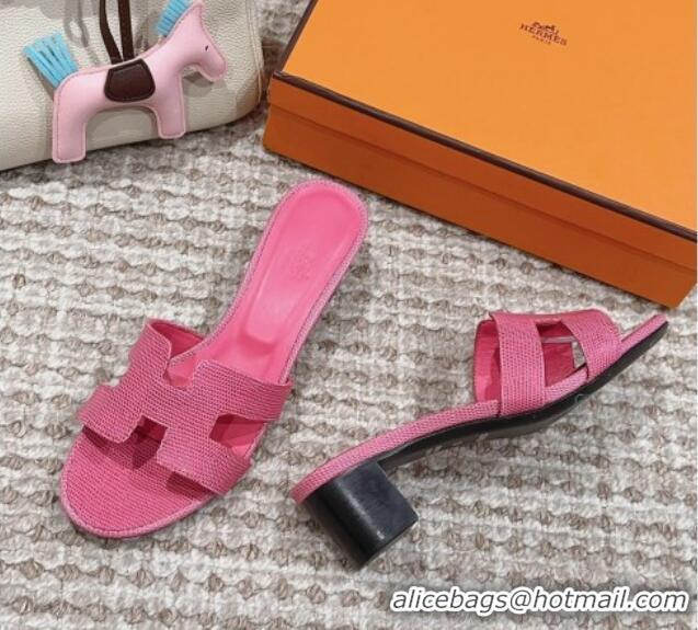 Charming Hermes Classic Oasis Heel Slide Sandals 4.5cm in Lizard Embossed Leather Fushcia Pink 814049