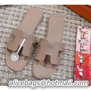 Stylish Hermes Classic Oran Flat Slide Sandals in Swift Calfskin Grey 814050