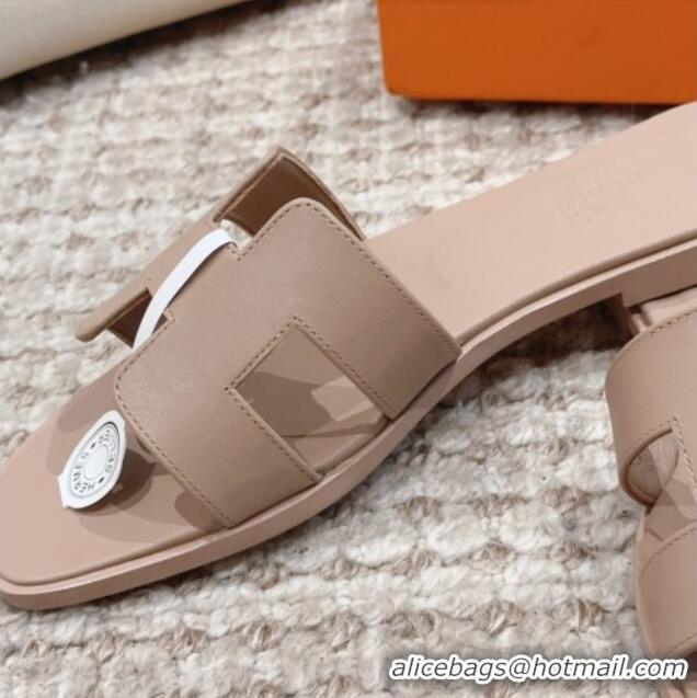 Stylish Hermes Classic Oran Flat Slide Sandals in Swift Calfskin Grey 814050