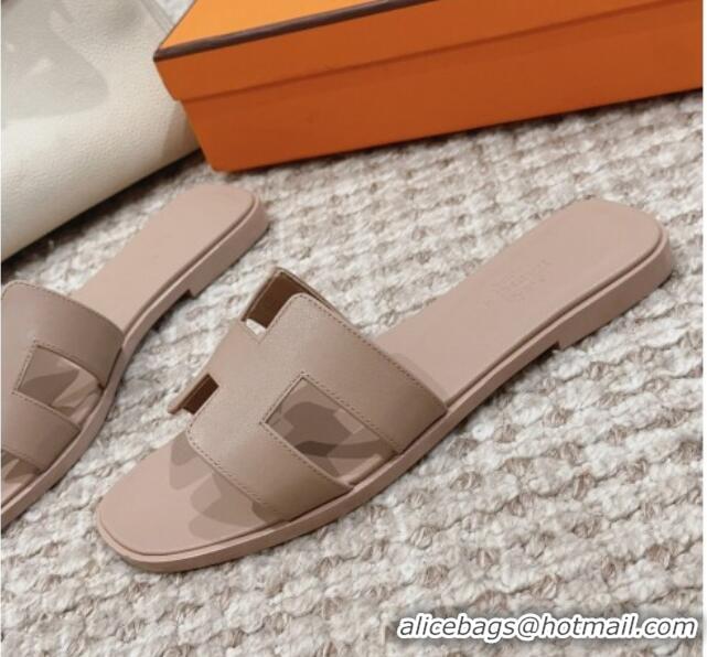 Stylish Hermes Classic Oran Flat Slide Sandals in Swift Calfskin Grey 814050